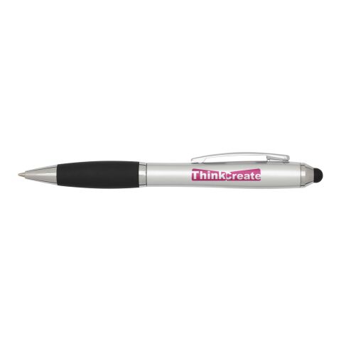Werbeartikel Nash RCS Stylus Kugelschreiber aus recyceltem Kunststoff mit farbigem Schaft und schwarzem Griff (blaue Tinte) – silber – mit Logo