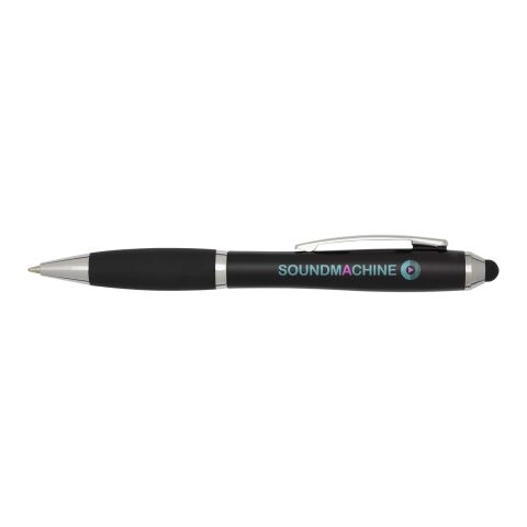 Werbeartikel Nash RCS Stylus Kugelschreiber aus recyceltem Kunststoff mit farbigem Schaft und schwarzem Griff (blaue Tinte) – schwarz – mit Logo