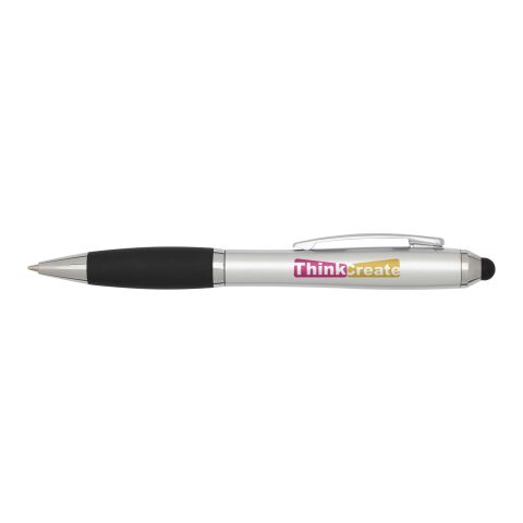 Werbeartikel Nash RCS Stylus Kugelschreiber aus recyceltem Kunststoff mit farbigem Schaft und schwarzem Griff (schwarze Tinte) – silber – mit Logo