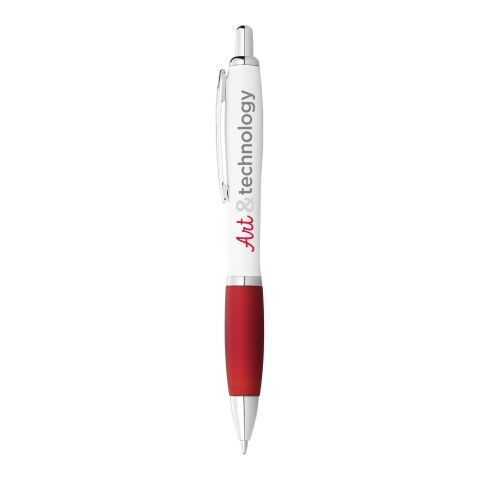 48h Express-Druck Werbeartikel Nash Kugelschreiber weiss mit farbigem Griff blaue Tinte – weiss-rot – mit Logo bedruckt