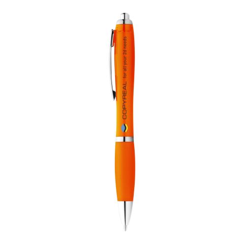 Werbeartikel Nash Kugelschreiber mit farbigem Schaft und Griff - blaue Tinte – orange – mit Logo bedruckt