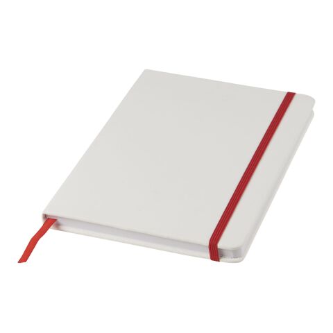 Spectrum weißes A5 Notizbuch mit farbigem Gummiband Standard | weiß-rot | ohne Werbeanbringung | Nicht verfügbar | Nicht verfügbar | Nicht verfügbar