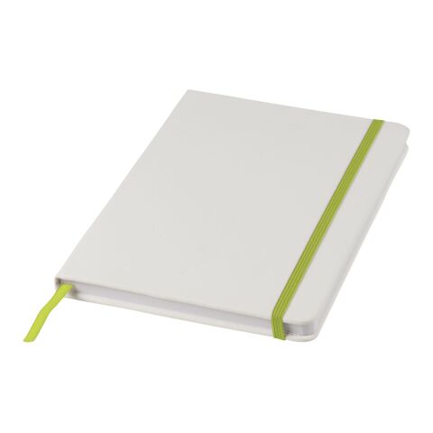 Spectrum weißes A5 Notizbuch mit farbigem Gummiband weiß-limettengrün | ohne Werbeanbringung | Nicht verfügbar | Nicht verfügbar | Nicht verfügbar
