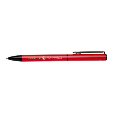 48h Express-Druck Werbeartikel Verton Kugelschreiber aus recyceltem Aluminium mit Drehmechanik und Hülle (blaue Tinte) – rot – mit Logo bedruckt