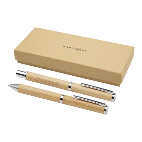Apolys Kugelschreiber und Tintenroller Geschenkset aus Bambus beige | ohne Werbeanbringung | Nicht verfügbar | Nicht verfügbar