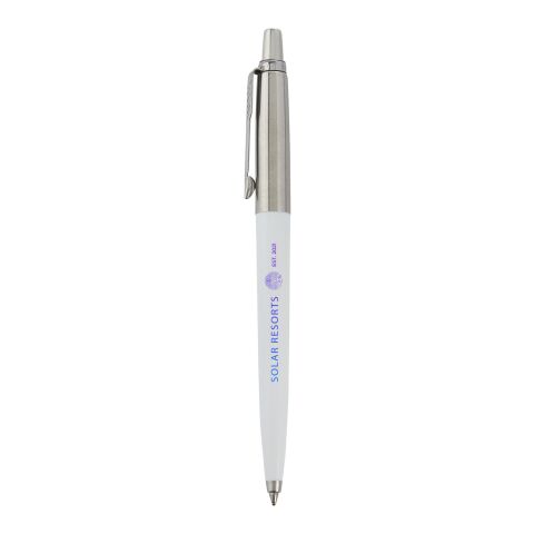 Nachhaltiger Werbeartikel Parker Jotter Recycled Kugelschreiber Schwarze Tinte – weiss – mit Logo bedruckt