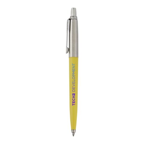Nachhaltiger Werbeartikel Parker Jotter Recycled Kugelschreiber Schwarze Tinte – gelb – mit Logo bedruckt
