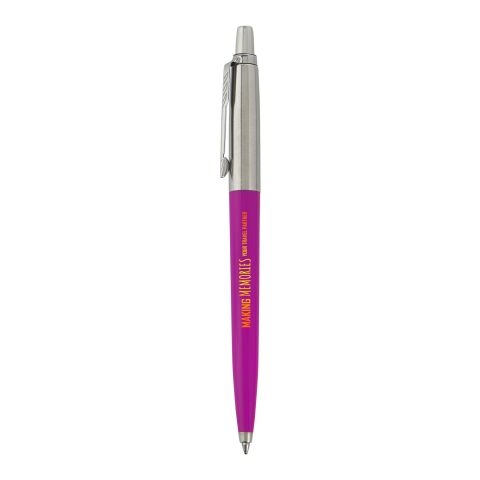 Nachhaltiger Werbeartikel Parker Jotter Recycled Kugelschreiber Schwarze Tinte – magenta – mit Logo bedruckt