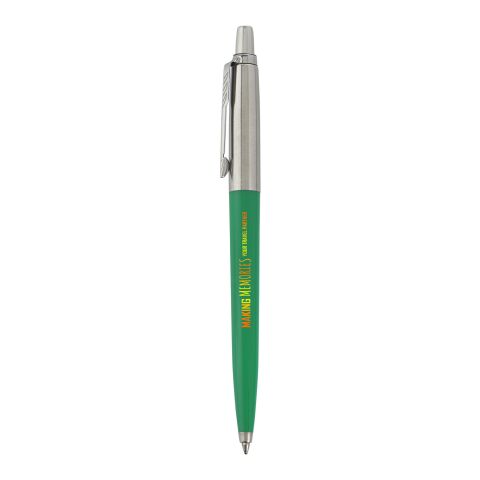 Nachhaltiger Werbeartikel Parker Jotter Recycled Kugelschreiber Schwarze Tinte – grün – mit Logo bedruckt