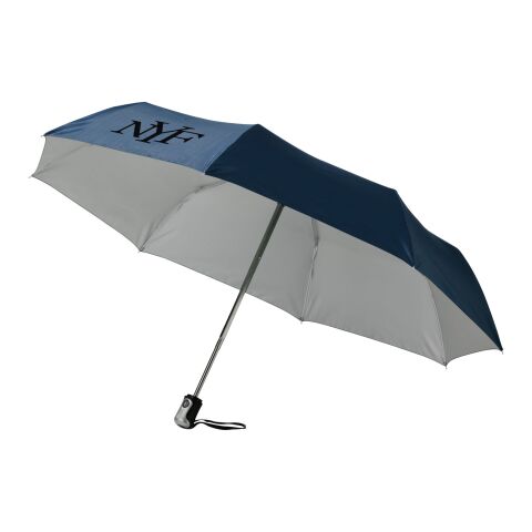 Werbeartikel 21.5" Alex Automatikschirm – navy-silber – mit Logo bedruckt
