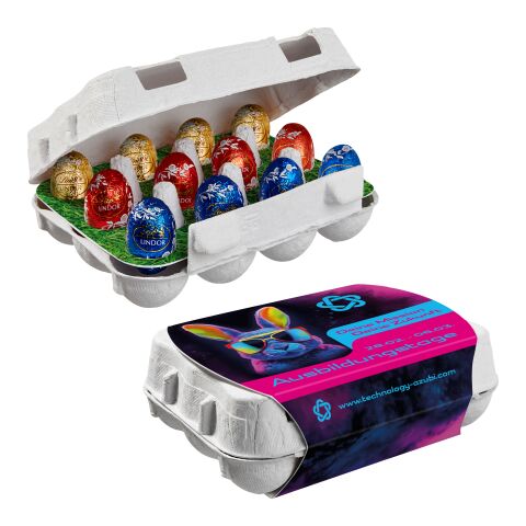 12er Ostereier-Karton mit Lindt Lindor Mini-Eiern 4-farbiger Digitaldruck