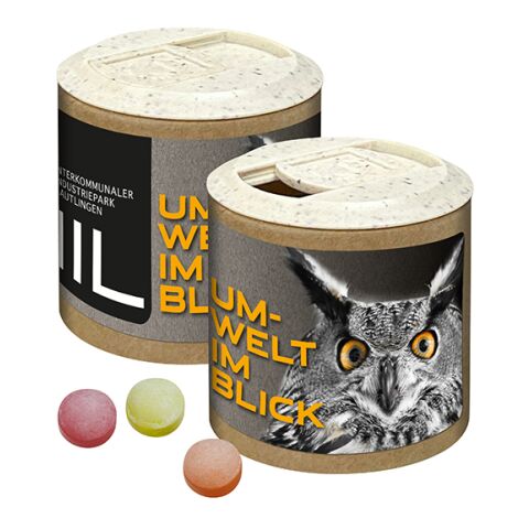 Papier-Werbedose mit XS-Kalfany-Fruchtbonbons, 85g Digitaldruck