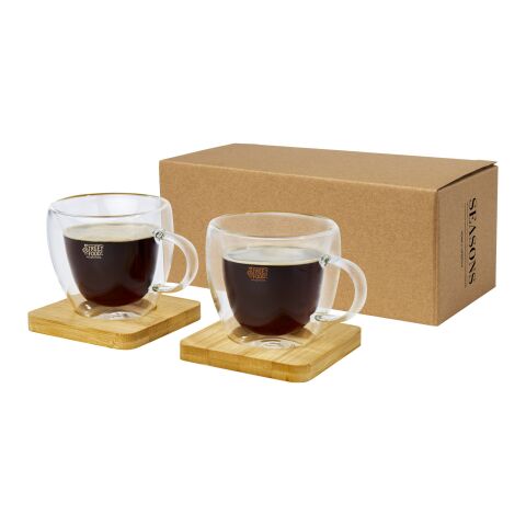 Manti 2-teiliger 100 ml doppelwandiger Glasbecher mit Bambusuntersetzer