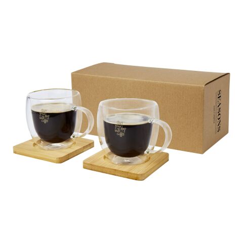 Manti 2-teiliger 250 ml doppelwandiger Glasbecher mit Bambusuntersetzer