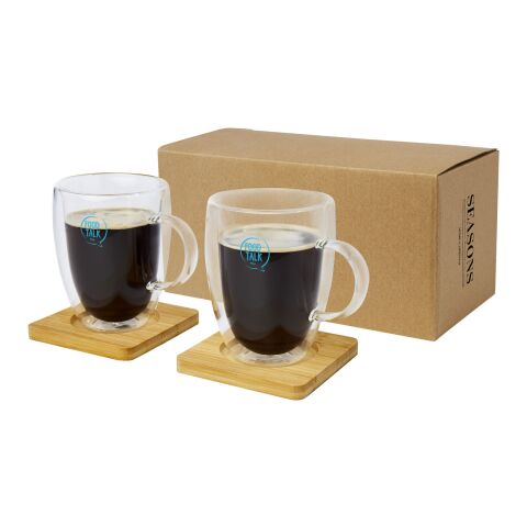 Manti 2-teiliger 350 ml doppelwandiger Glasbecher mit Bambusuntersetzer