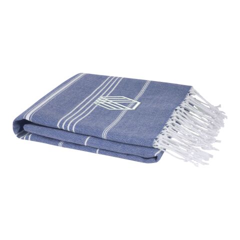 Werbeartikel Anna 150 g/m² Hammam Baumwollhandtuch 100 × 180 cm – navy – mit Logo bedruckt