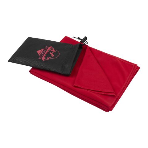 Werbeartikel Lucas RPET Sporthandtuch 50 × 100 cm – rot – mit Logo bedruckt