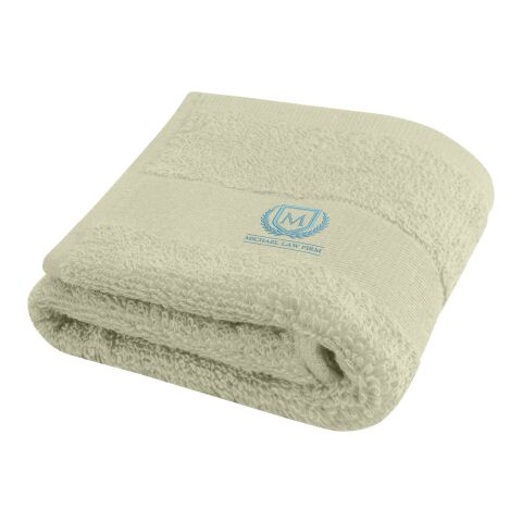 Nachhaltiger Werbeartikel Sophia 450 g/m² Baumwollhandtuch 30 x 50 cm – hellgrau – mit Logo bedruckt