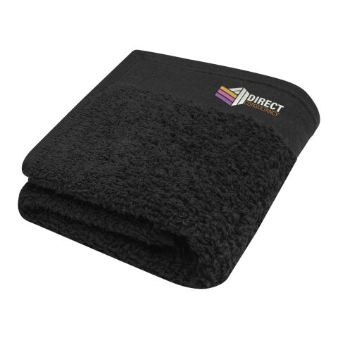Nachhaltiger Werbeartikel Chloe 550 g/m² Baumwollhandtuch 30 x 50 cm – schwarz – mit Logo bedruckt
