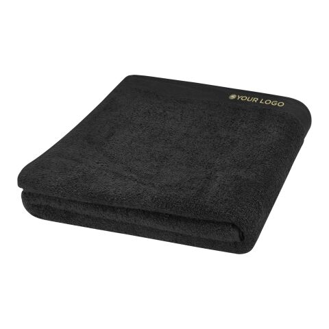 Nachhaltiger Werbeartikel Riley 550 g/m² Baumwollhandtuch 100 x 180 cm – schwarz – mit Logo bedruckt