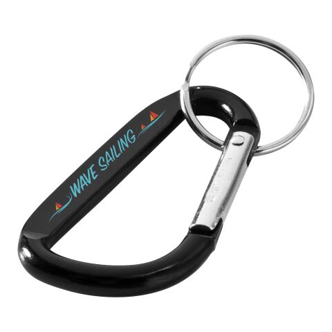 Werbeartikel Timor Karabiner-Schlüsselanhänger aus Aluminium, praktischer Clip für Taschen & Rucksäcke – schwarz – mit Logo bedruckt