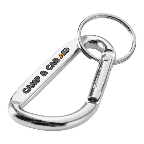 Werbeartikel Timor Karabiner-Schlüsselanhänger aus Aluminium, praktischer Clip für Taschen & Rucksäcke – silber – mit Logo bedruckt