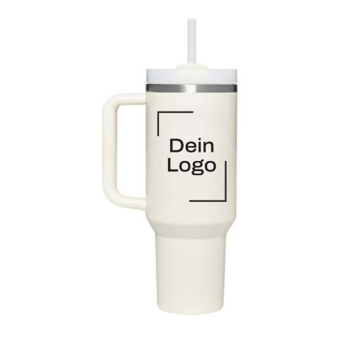Werbeartikel Stanley 1,2 l Quencher H2.0 Thermobecher aus Recycling-Edelstahl Vakuum-Isolierung – creme – mit Logo bedruckt