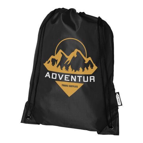 Nachhaltiger Werbeartikel Oriole Kordelzugrucksack aus RPET – schwarz – mit Logo bedruckt