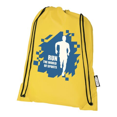 Nachhaltiger Werbeartikel Oriole Kordelzugrucksack aus RPET – gelb – mit Logo bedruckt
