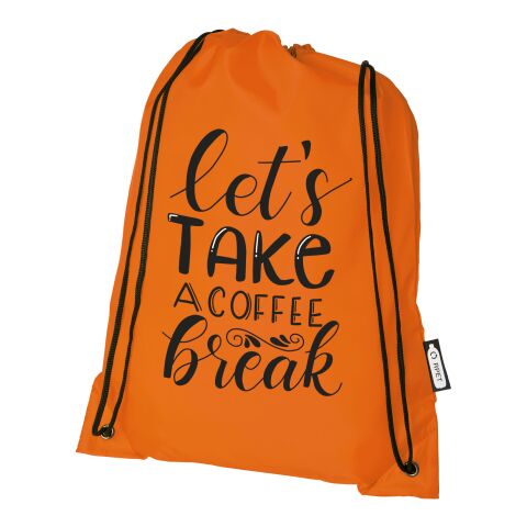 Nachhaltiger Werbeartikel Oriole Kordelzugrucksack aus RPET – orange – mit Logo bedruckt