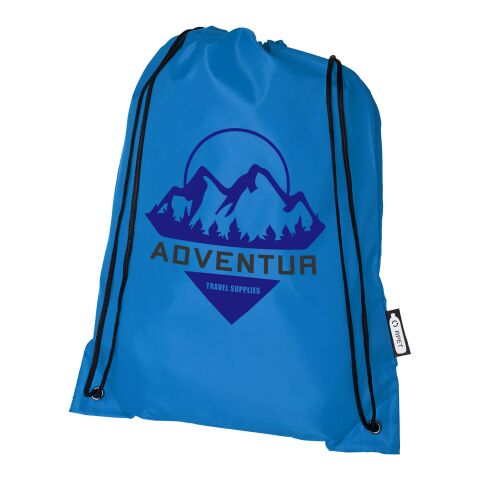 Nachhaltiger Werbeartikel Oriole Kordelzugrucksack aus RPET – processblau – mit Logo bedruckt