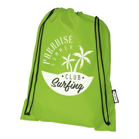 Nachhaltiger Werbeartikel Oriole Kordelzugrucksack aus RPET – limone – mit Logo bedruckt