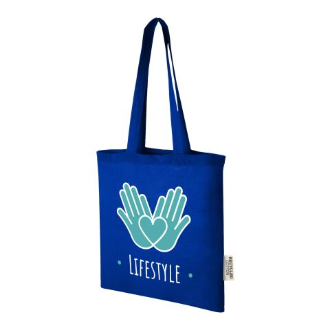 Nachhaltiger Werbeartikel Madras 140 g/m²Baumwoll Tragetasche aus recycelter Baumwolle, 7L – royalblau – mit Logo bedruckt