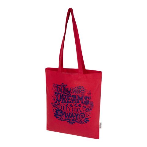 Nachhaltiger Werbeartikel Madras Blend 140 g/m² Tragetasche aus GRS-recycelter Baumwolle 7L – rot – mit Logo bedruckt