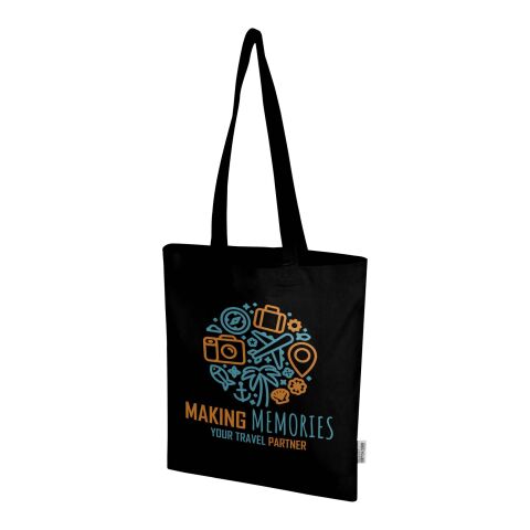 Nachhaltiger Werbeartikel Madras Blend 140 g/m² Tragetasche aus GRS-recycelter Baumwolle 7L – schwarz – mit Logo bedruckt