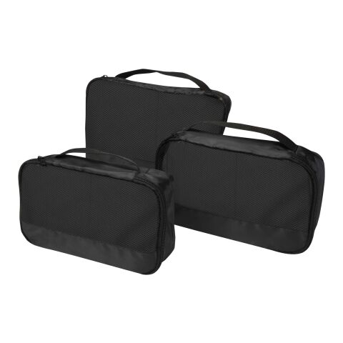48h Express-Druck Werbeartikel Jet GRS recycelte Packwürfel – 3er-Set – schwarz – mit Logo bedruckt