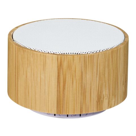 Werbeartikel Cosmos Bluetooth® Lautsprecher aus Bambus – natur-weiss – mit Logo bedruckt