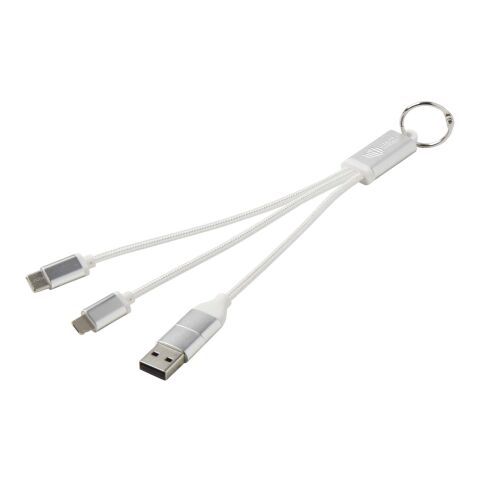 Werbeartikel Metal 4-in-1 Ladekabel aus recyceltem Aluminium mit Schlüsselanhänger – silber – mit Logo bedruckt