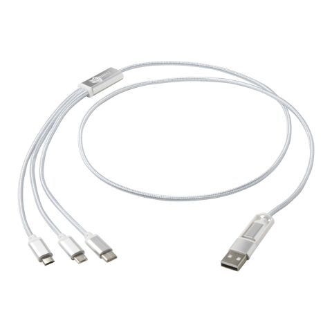Werbeartikel Versatile 5-in-1 Ladekabel aus recyceltem Aluminium – Silber – mit Logo bedruckt