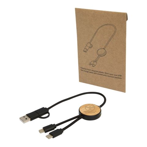 Chechia 30 cm 5-in-1 Kabel aus recyceltem Kunststoff für Datenübertragung und 27W Schnellladung mit Bambusdetails Standard | schwarz | ohne Werbeanbringung | Nicht verfügbar | Nicht verfügbar