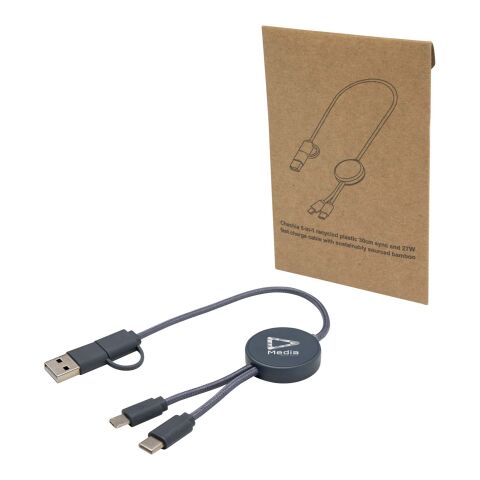 Werbeartikel Citala 30 cm 5-in-1 Kabel aus recyceltem Kunststoff für Datenübertragung und 27W Schnellladung – Hale Blue – mit Logo bedruckt