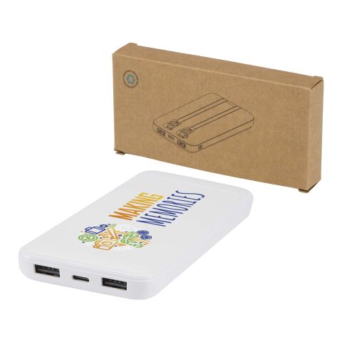 Adhil 10 W 10.000 mAh Powerbank aus recyceltem Kunststoff mit 2 integrierten Kabeln Standard | weiss | ohne Werbeanbringung | Nicht verfügbar | Nicht verfügbar