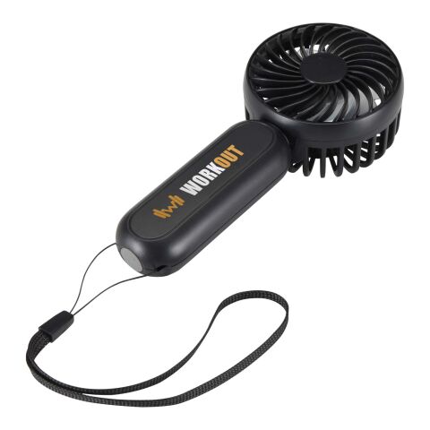 Werbeartikel Aervia Tragbarer Ventilator aus recyceltem Kunststoff – schwarz – mit Logo bedruckt