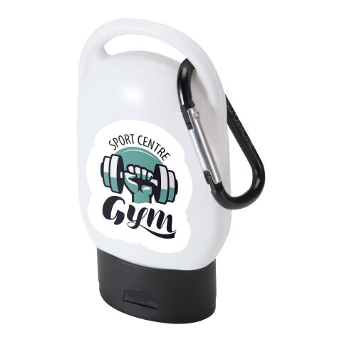 Werbeartikel Rosie LSF 30 Sonnencreme mit Karabiner – schwarz – mit Logo bedruckt