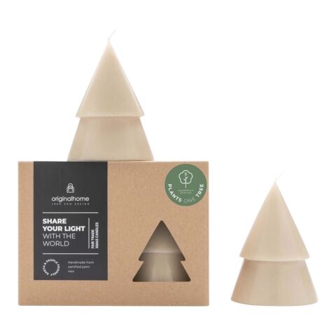 Werbeartikel Originalhome Weihnachtsbaum Kerze M, 2er Set – beige – mit Logo bedruckt