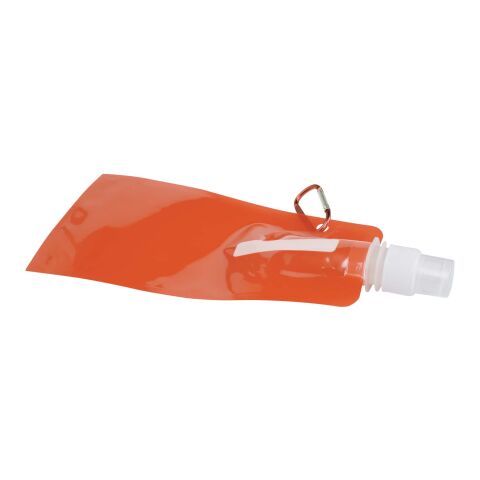 Werbeartikel Sipzy 480 ml Faltbare Wasserflasche 480ml BPA-frei mit Aluminium-Karabiner platzsparend leicht flexibel – orange – mit Logo bedruckt