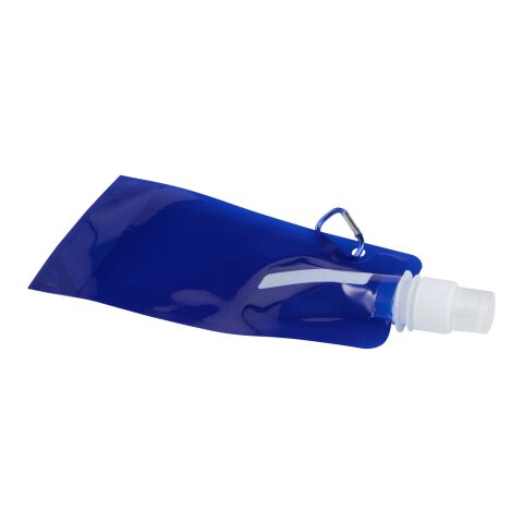 Werbeartikel Sipzy 480 ml Faltbare Wasserflasche 480ml BPA-frei mit Aluminium-Karabiner platzsparend leicht flexibel – Blau – mit Logo bedruckt