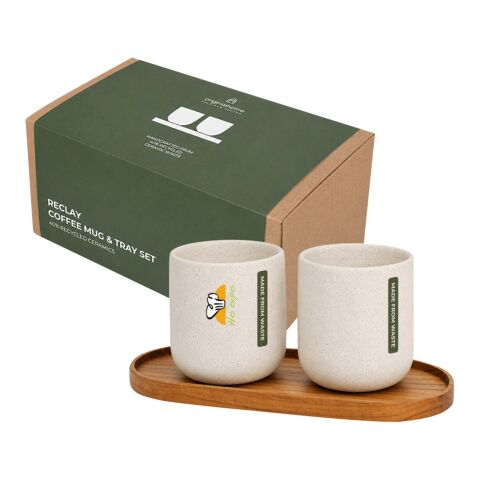 Originalhome ovales Holztablett und 150 ml Keramiktassen Set