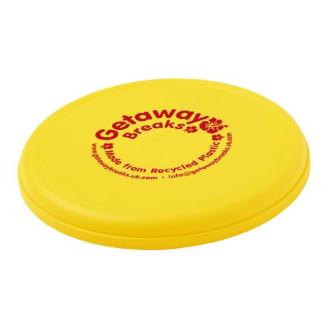 Werbeartikel Orbit Frisbee aus recyceltem Kunststoff – gelb – mit Logo bedruckt
