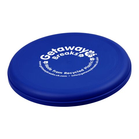 Werbeartikel Orbit Frisbee aus recyceltem Kunststoff – blau – mit Logo bedruckt